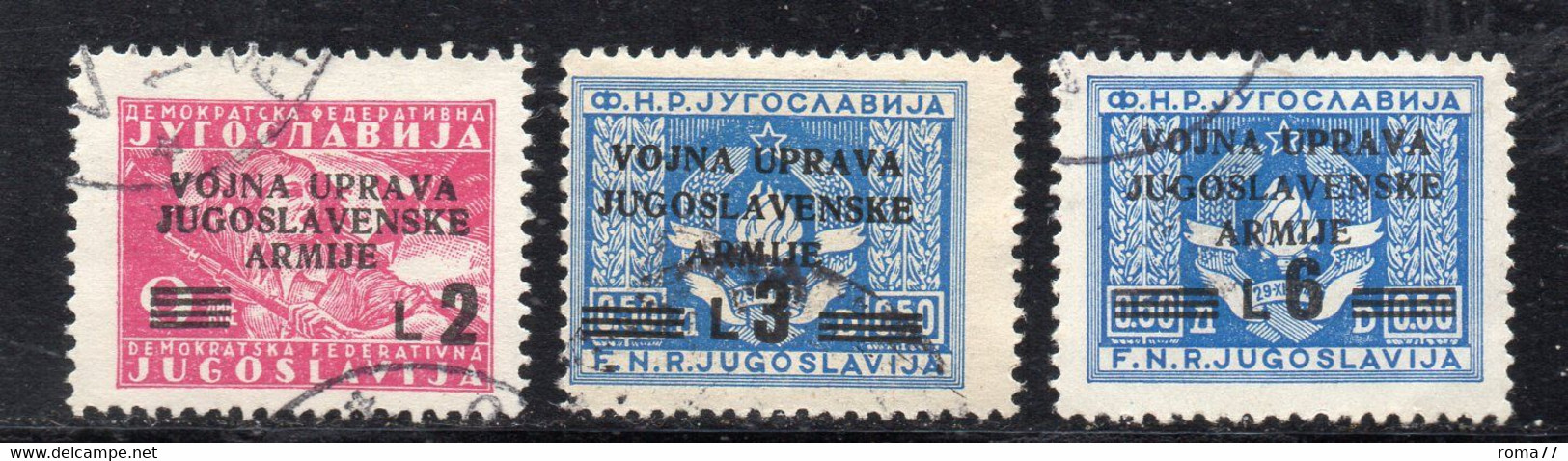 1300 490 - ISTRIA LITORALE SLOVENO 1947, Tre Valori ( N. 69+70+72) Usati (M2200) - Jugoslawische Bes.: Slowenische Küste