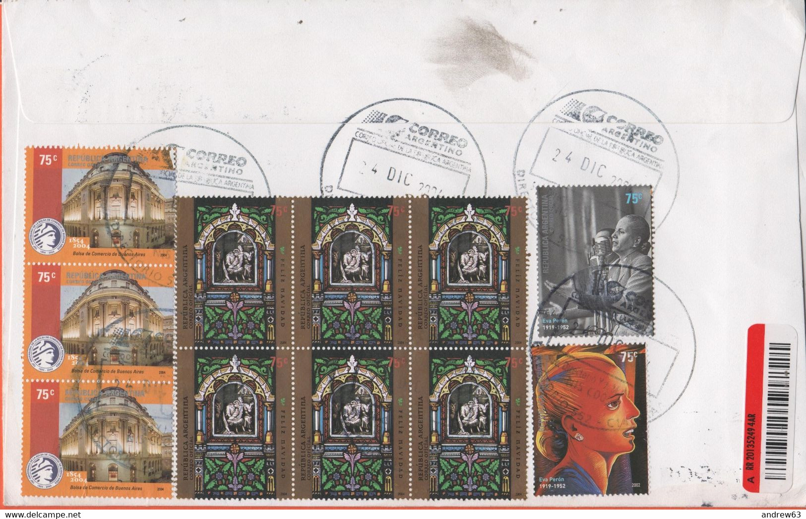 ARGENTINA - 2004 - 21 Stamps (11 On The Rear) - Registered - Medium Envelope - Viaggiata Da Buenos Aires Per Bruxelles, - Cartas & Documentos