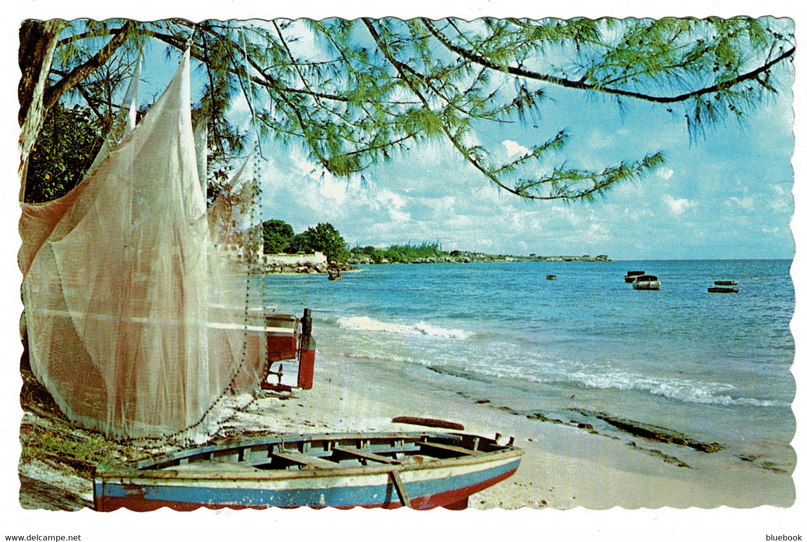 Ref 1424 - 1970 Barbados Postcard - Fishing Scene Worthing - Super Tourism Slogan 15c Rate To Falmouth - Barbades