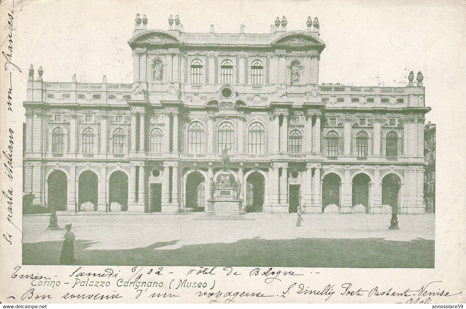 CARTOLINA: TORINO - PALAZZO CARIGNANO (MOVIMENTATA) - VIAGGIATA - F/P - B/N - LEGGI - Palazzo Carignano