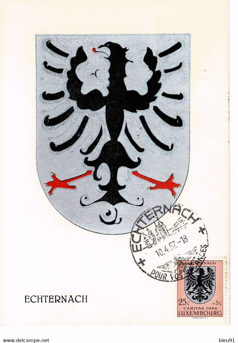 CARTE MAXIMUM 1957 LUXEMBOURG BLASONS  ARMOIRIES ARMS WAPPEN ECHTERNACH - Maximum Cards