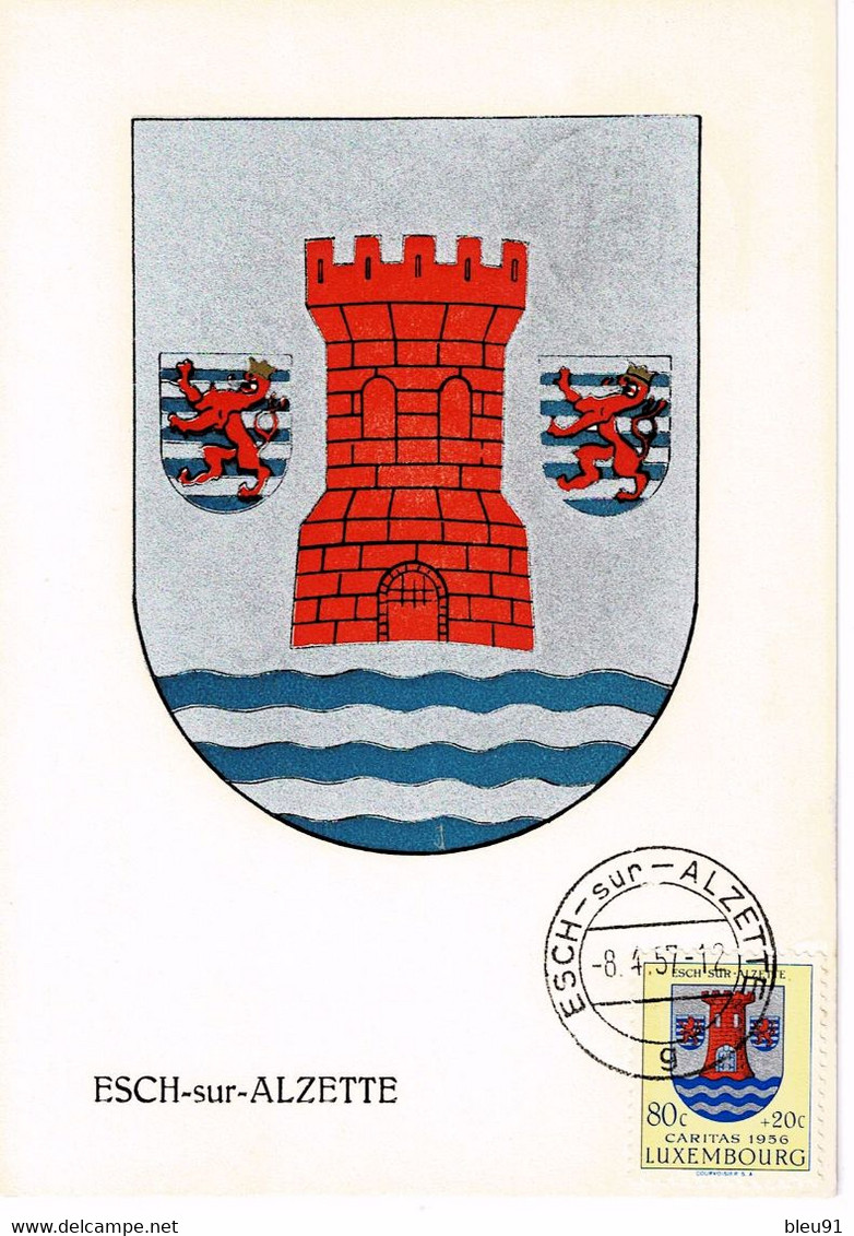 CARTE MAXIMUM 1957 LUXEMBOURG BLASONS  ARMOIRIES ARMS WAPPEN ESCH SUR ALZETTE - Cartoline Maximum