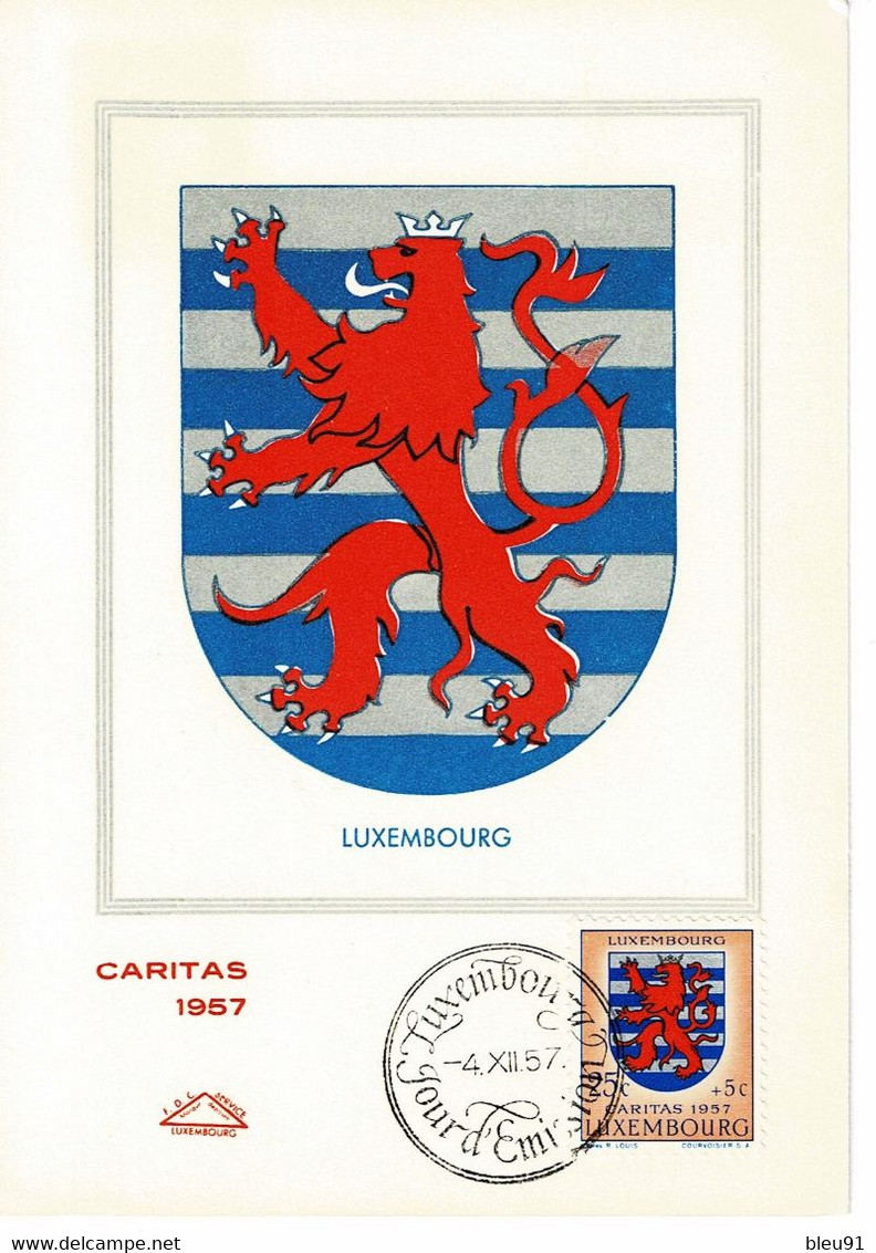 CARTE MAXIMUM 1957 LUXEMBOURG BLASONS  ARMOIRIES ARMS WAPPEN CARITAS - Maximumkaarten