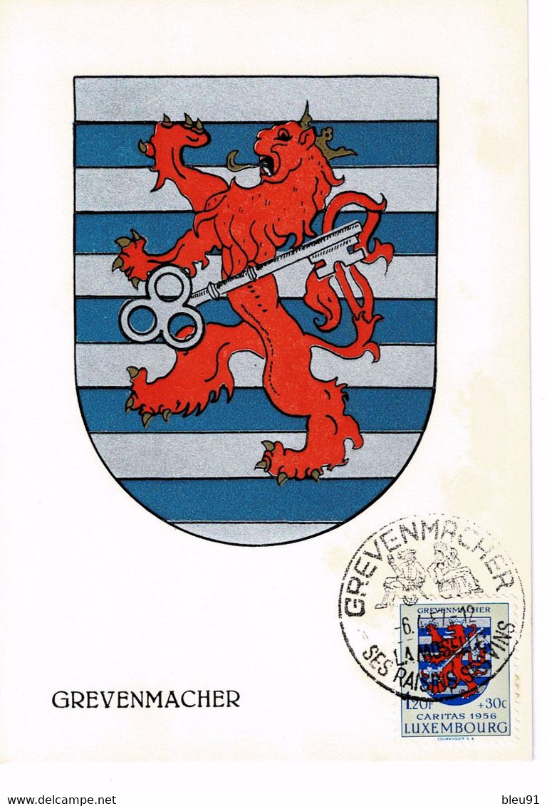 CARTE MAXIMUM 1956 LUXEMBOURG BLASONS  ARMOIRIES ARMS WAPPEN GREVENMACHER - Maximumkarten