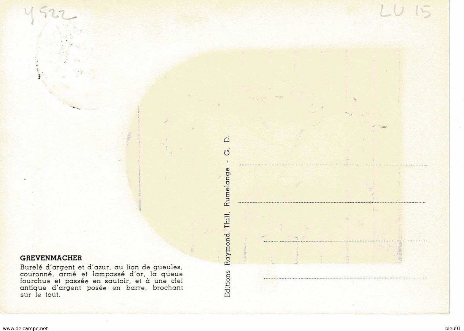 CARTE MAXIMUM 1956 LUXEMBOURG BLASONS  ARMOIRIES ARMS WAPPEN GREVENMACHER - Maximumkaarten