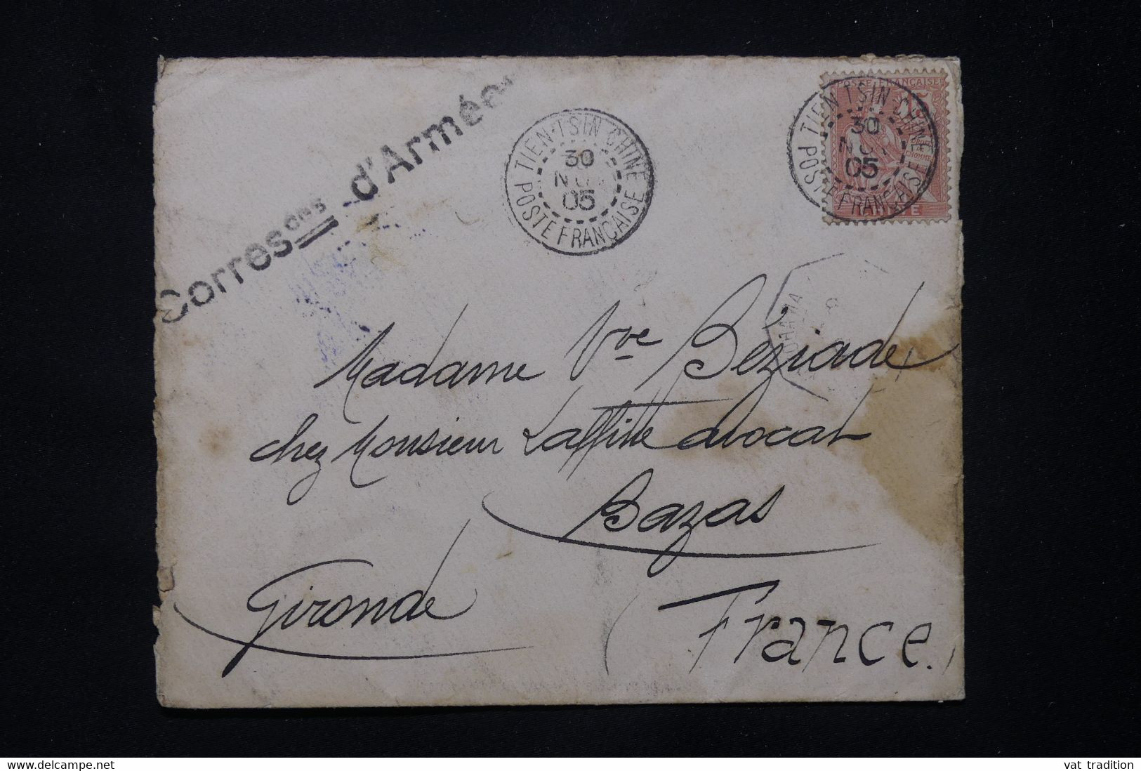 CHINE - Enveloppe En Correspondance D'Armée De Tien Tsin En 1905 Pour La France, Affranchissement Mouchon - L 76465 - Covers & Documents