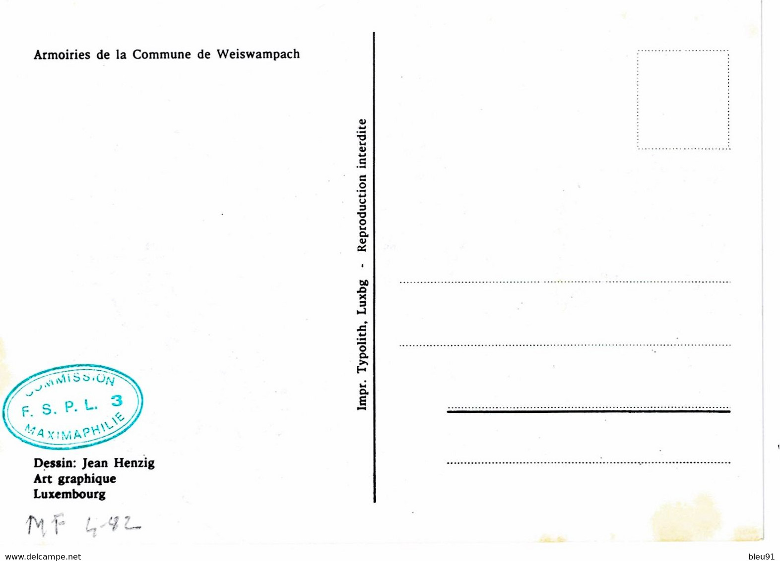 CARTE MAXIMUM LUXEMBOURG BLASONS  ARMOIRIES ARMS WAPPEN WEISWAMPACH - Maximumkaarten