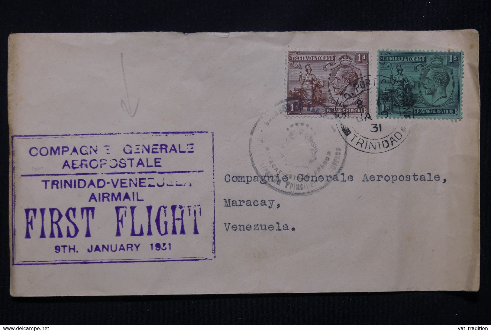 TRINITÉ ET TOBAGO - Enveloppe 1er Vol En 1931 Trinidad / Venezuela - L 76479 - Trinidad En Tobago (...-1961)