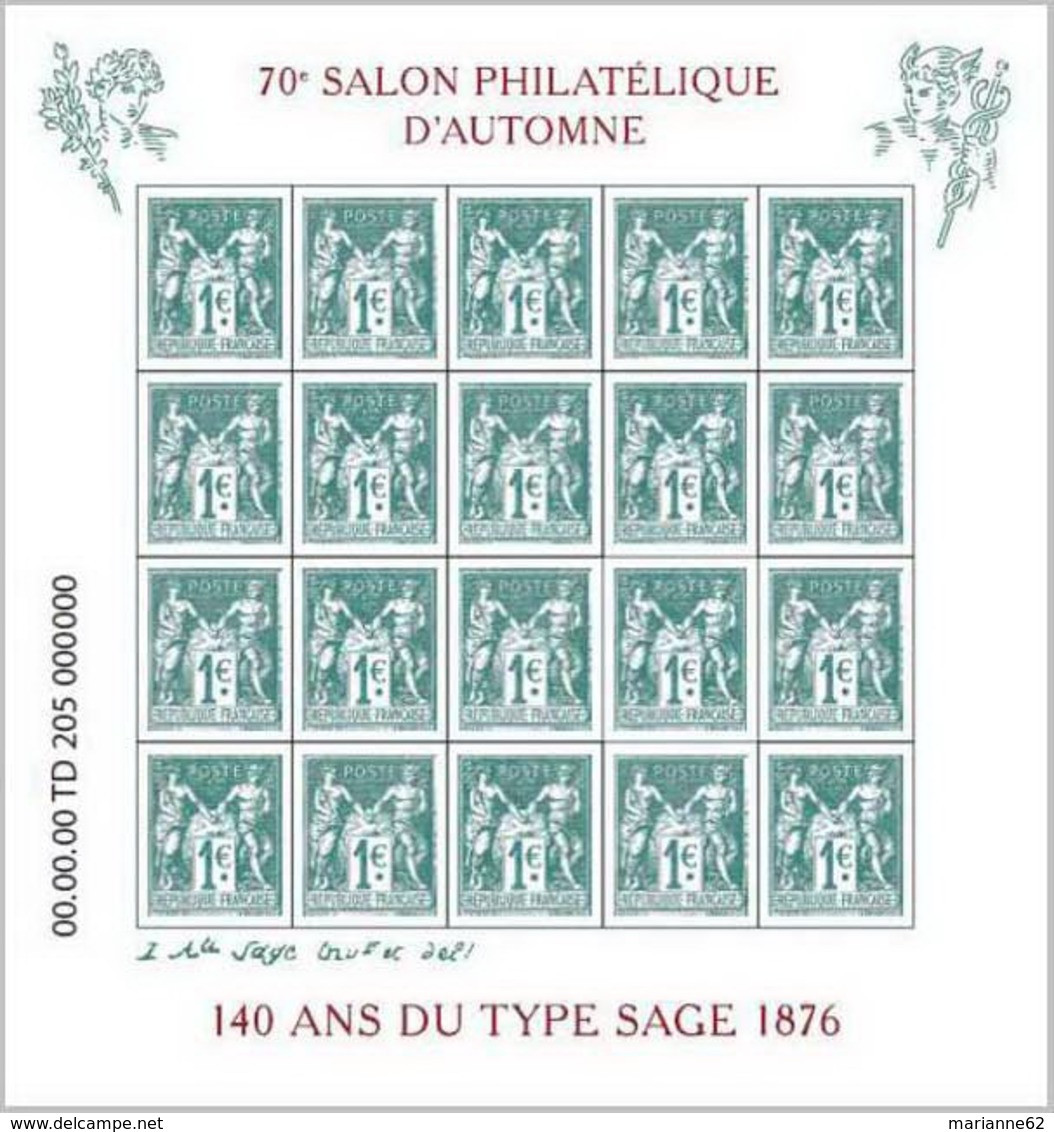 France 2016  BF 140 Ans Du Type Sage 1876 - 70 ème Salon D' Automne (2 Dispo) - Nuevos