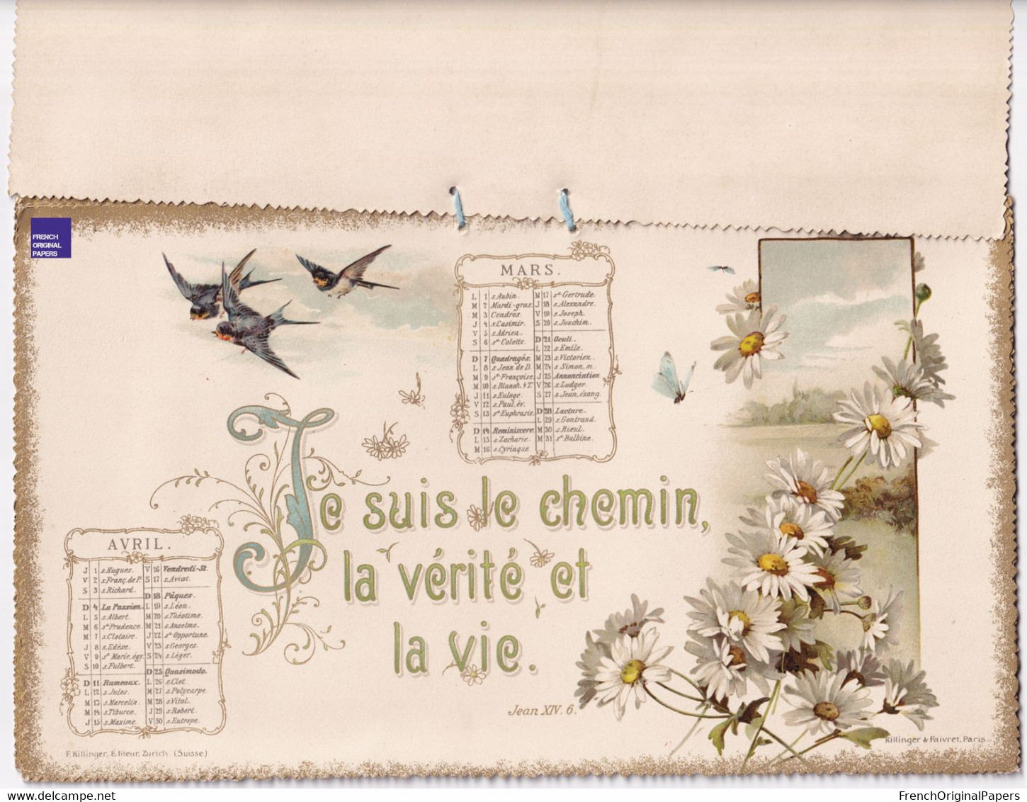 Magnifique Calendrier 1897 - Dieu Religion Jésus Christ Salomon Ange Coquelicot - Killinger - Victorian Era Angel God C2 - Groot Formaat: ...-1900