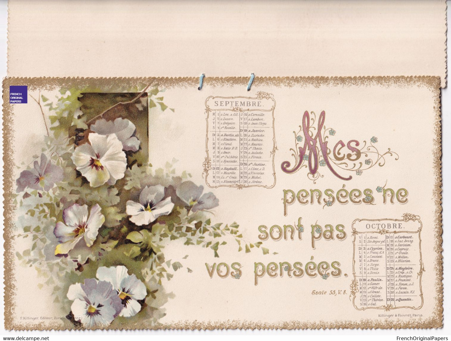 Magnifique Calendrier 1897 - Dieu Religion Jésus Christ Salomon Ange Coquelicot - Killinger - Victorian Era Angel God C2 - Grossformat : ...-1900