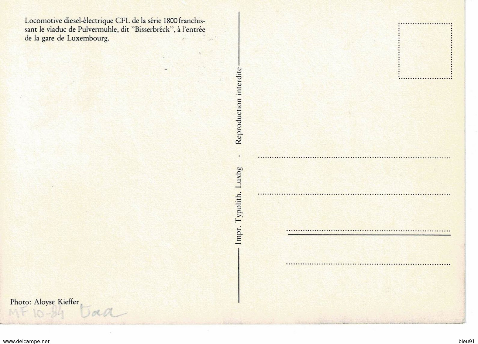 CARTE MAXIMUM  LUXEMBOURG CHEMINS DE FER 1984 - Cartes Maximum