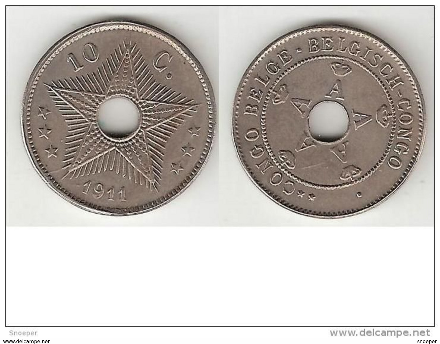 Belgian Congo 10 Centimes 1911 Km 18  Unc !!!!!!!!!! Look !!!!!! Catalog Val 25 Euro - 1910-1934: Albert I.