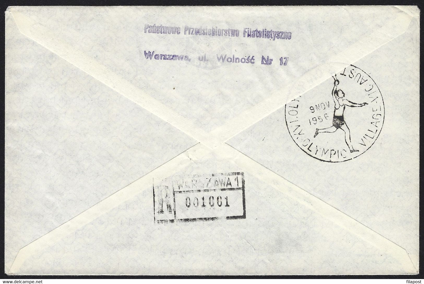 1956 Letter To Australia, Registered, Recommande,  Javelin Thrower, Air Mail, Receiving Cancel, Postmark Olympic P51 - Vliegtuigen