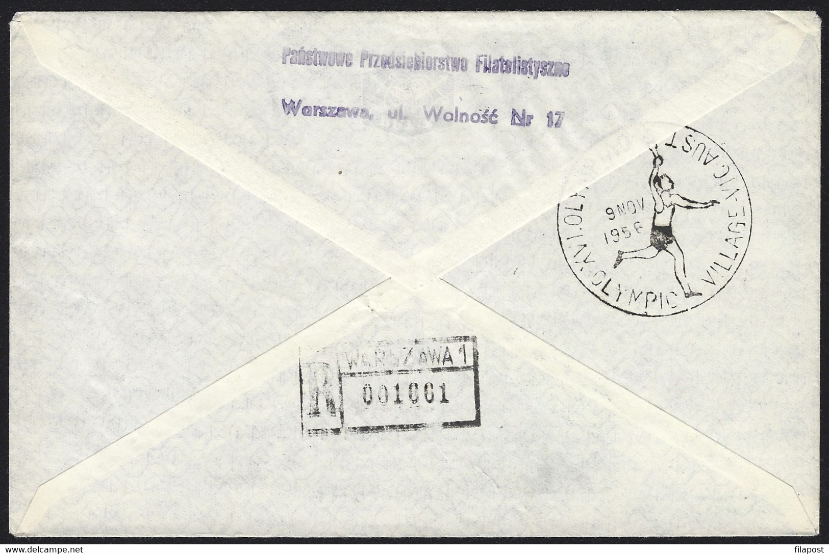 1956 Letter To Australia, Registered, Recommande,  Javelin Thrower, Air Mail, Receiving Cancel, Postmark Olympic P51 - Flugzeuge