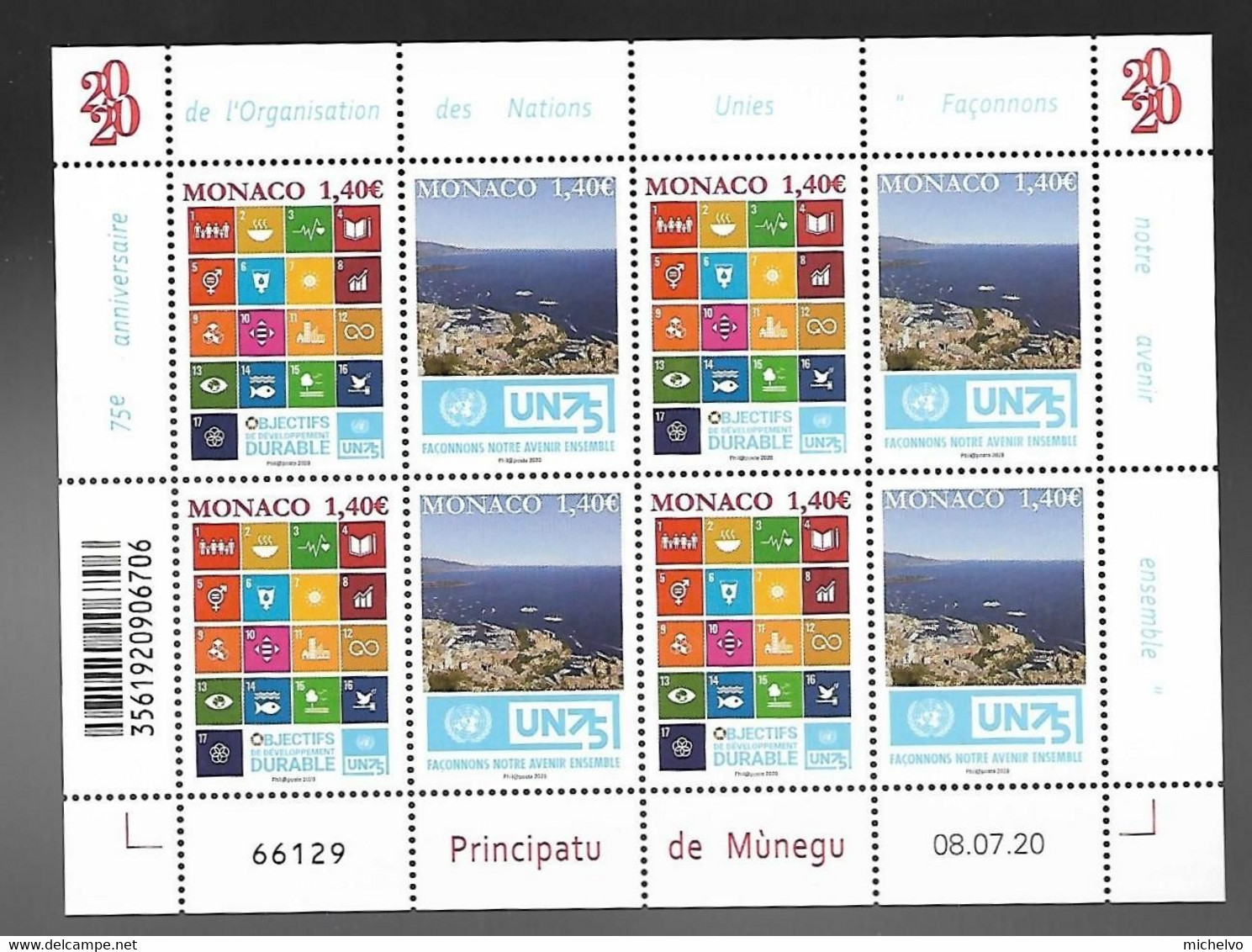 Monaco 2020 - Yv N° 3254 & 3255 ** - 75e Anniversaire De L’Organisation Des Nations Unies - Nuevos