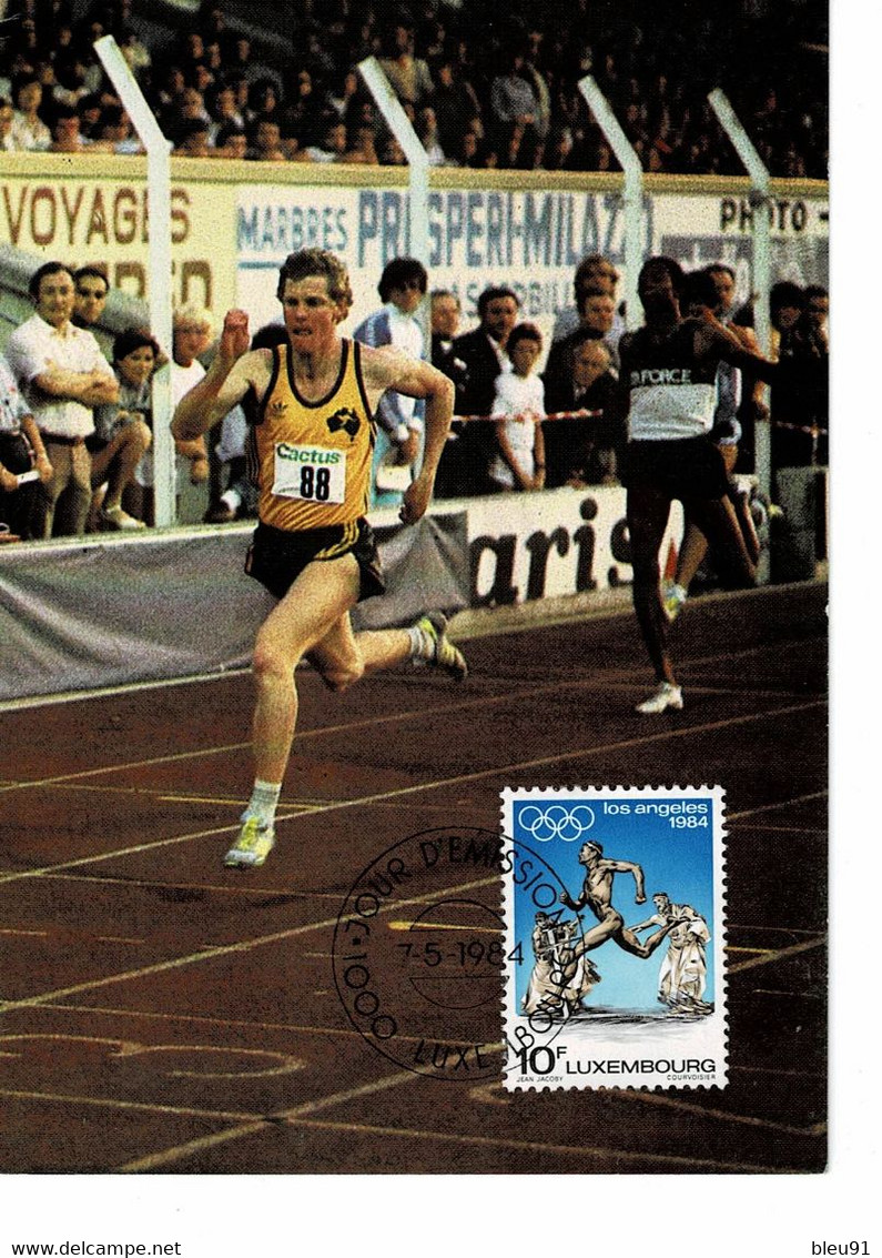 CARTE MAXIMUM  LUXEMBOURG JO LOS ANGELES 1984 ATHLETISME AU STADION LUXEMBOURG - Tarjetas Máxima