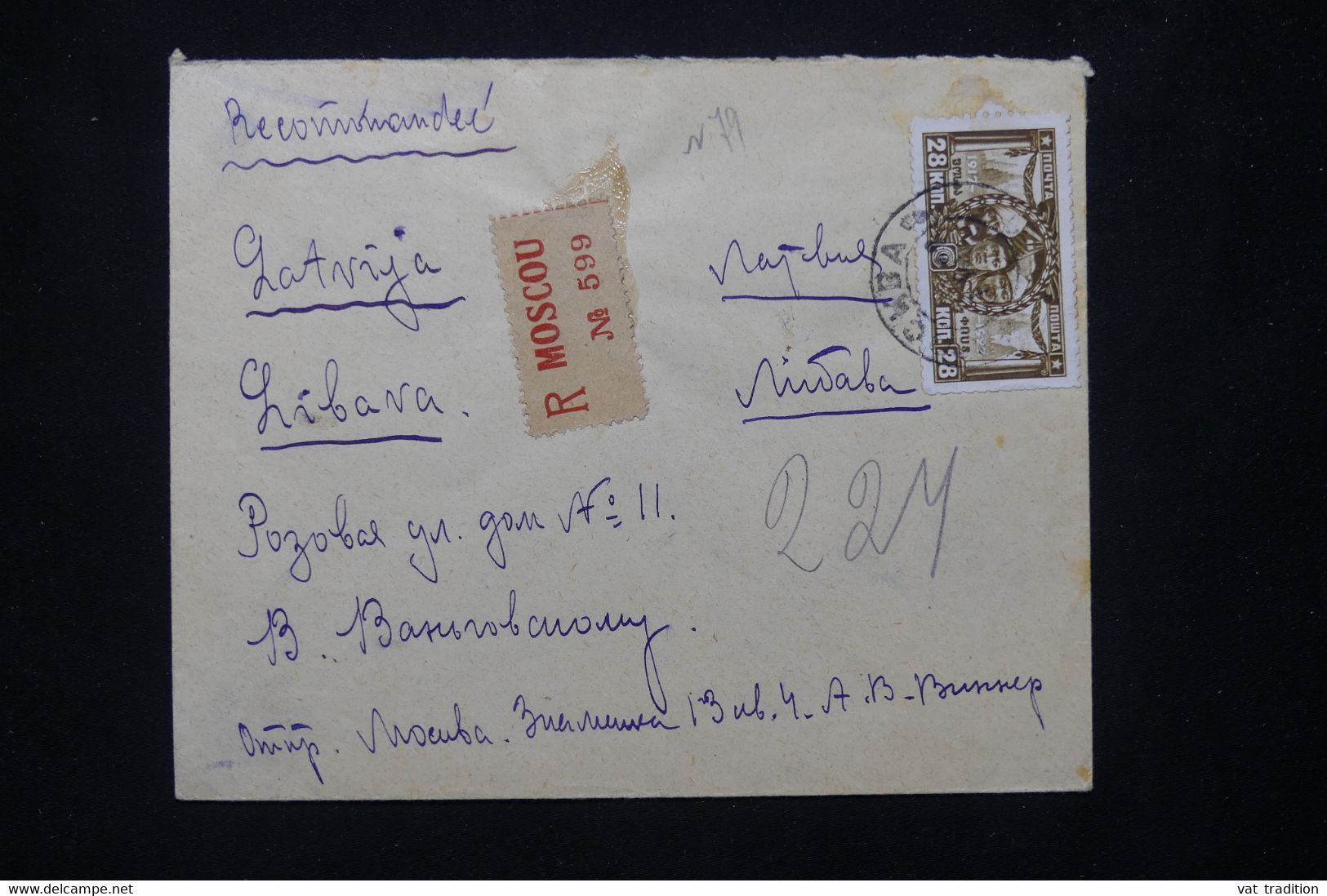 U.R.S.S. - Enveloppe En Recommandé De Moscou Pour Liepāja ( Lituanie ) En 1928 - L 76532 - Briefe U. Dokumente