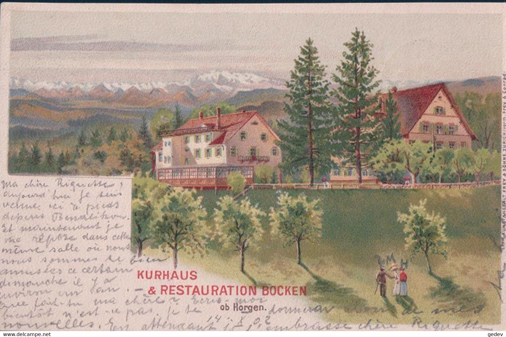 Horgen ZH, Kurhaus & Restauration Bocken Ob Horgen, Litho (15.10.1902) - Horgen