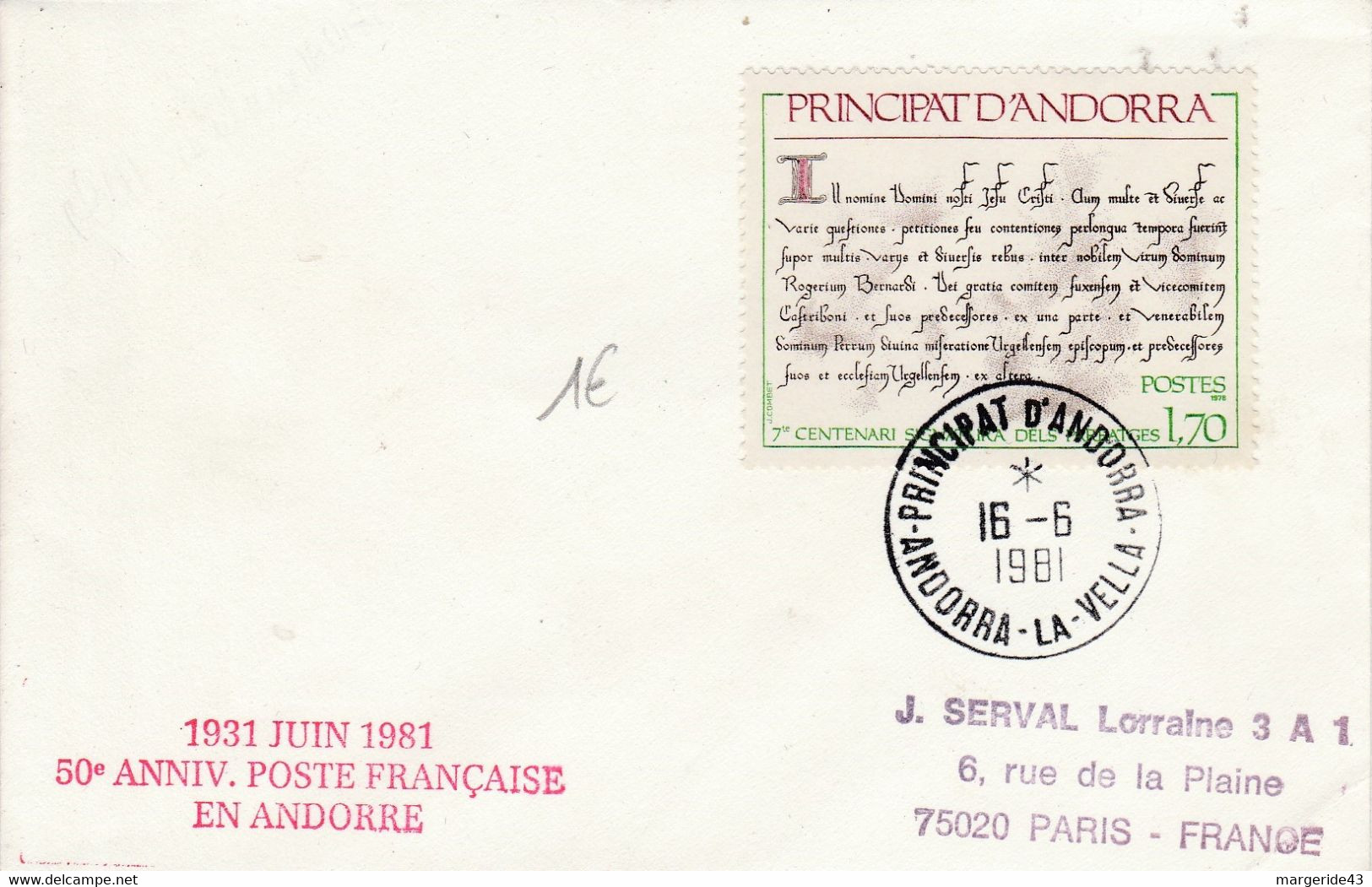 ANDORRE LETTRE POUR LA FRANCE 1981 - Lettres & Documents
