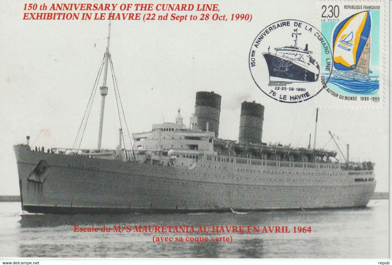 France 1990 Le Havre 150ème Anniversaire De La Cunard Line - Gedenkstempel