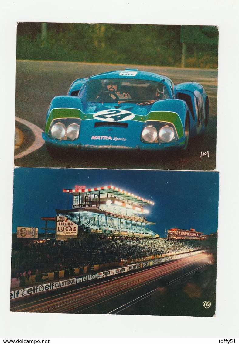 4 CPM:CIRCUIT DES 24 HEURES DU MANS,VOITURES SPORT VIRAGE DUNLOP,CIRCUIT LA NUIT,VOITURE MATRA 630 N° 24 ..ÉCRITES - Le Mans