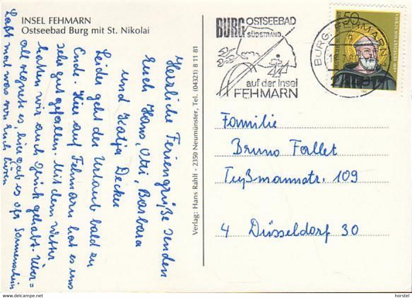 D-23769 Insel Fehmarn - Ostseebad Burg Mit St.Nikolai - Cars - VW Golf - VW Passat - Opel Rekord - BMW 2000 - Nice Stamp - Fehmarn