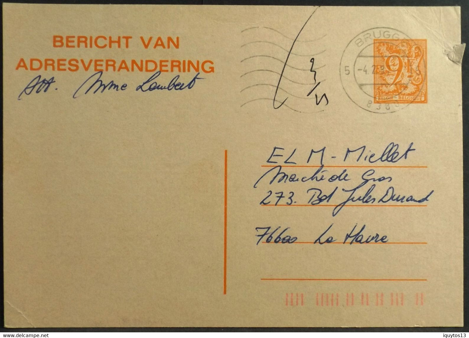 BELGIQUE - Entier Postal 1987 - Avis Changement Adresse - Brugge Le 04.02.1987 - BE - Aviso Cambio De Direccion