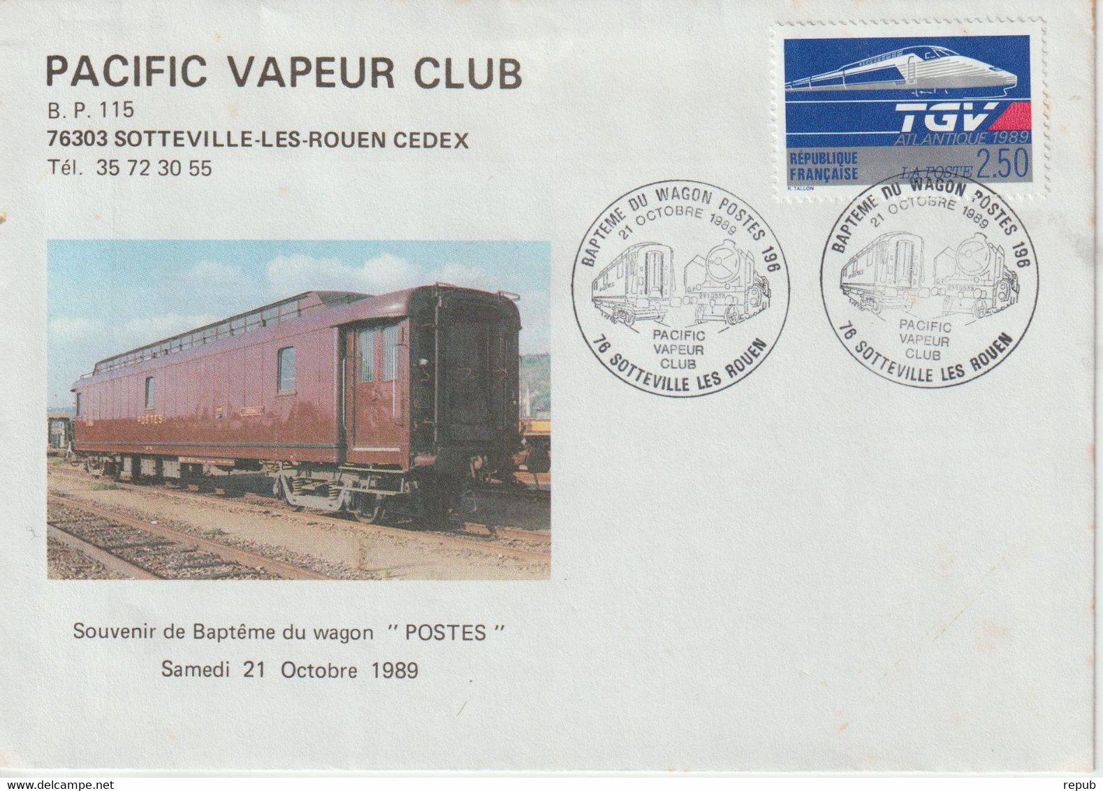 France 1989 Sotteville (76) Bapteme Du Wagon Poste - Commemorative Postmarks