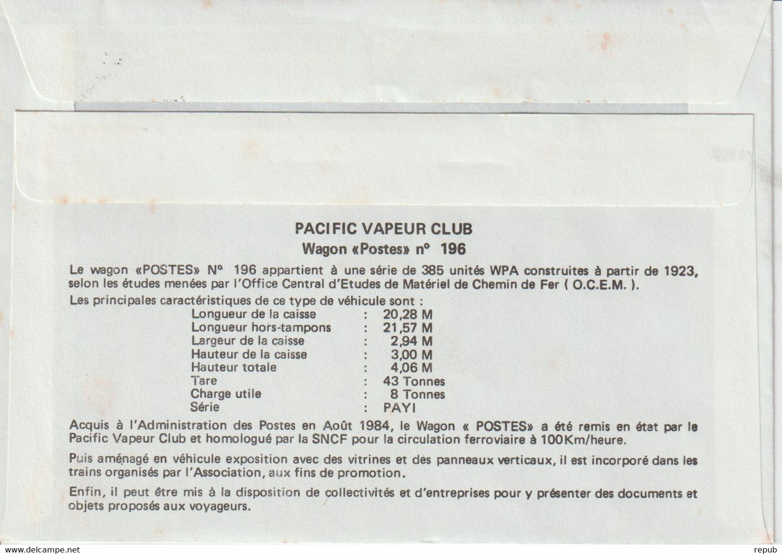 France 1989 Sotteville (76) Bapteme Du Wagon Poste - Cachets Commémoratifs