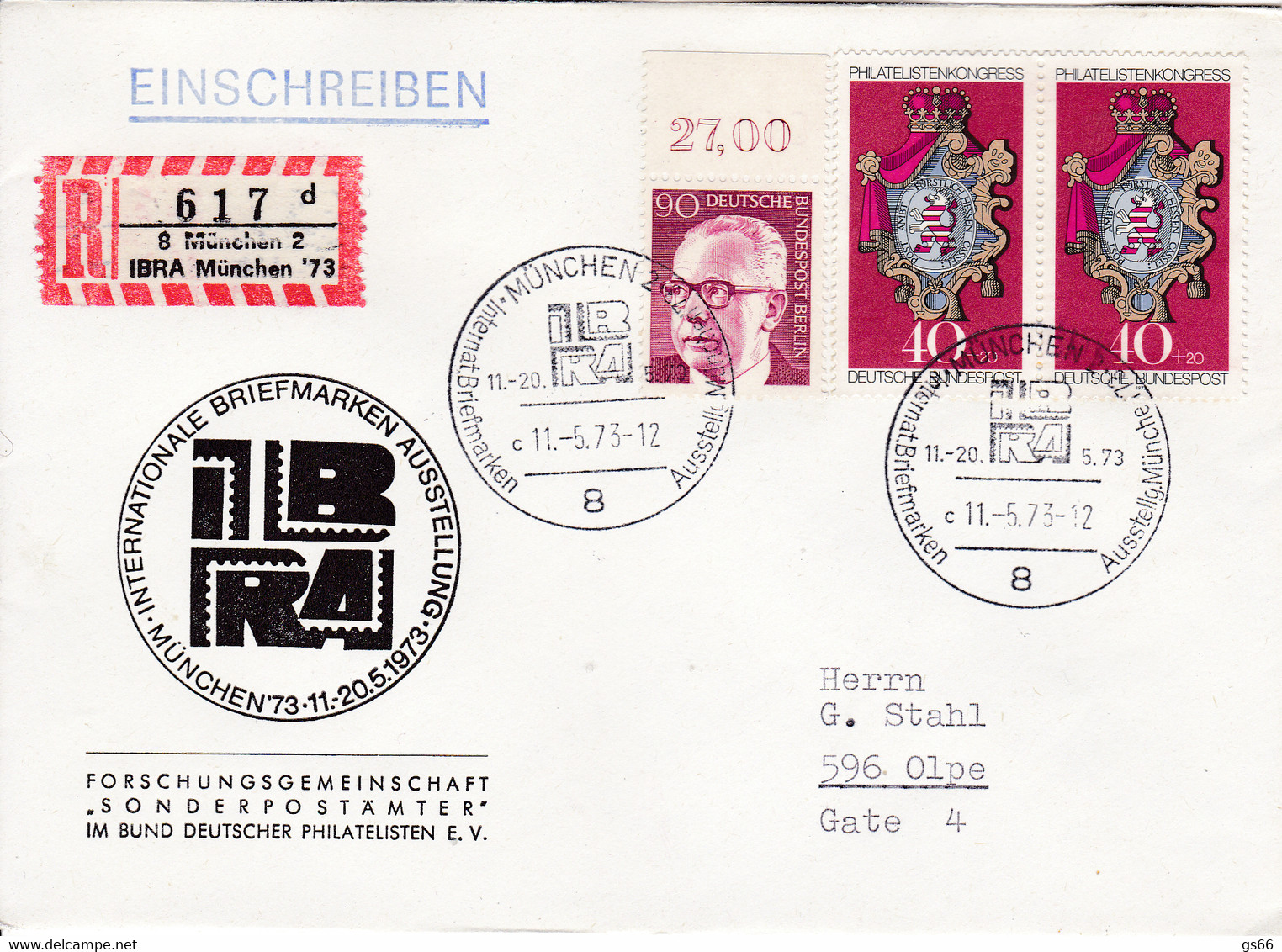 R-Brief Mit Sonder R Zettel, NEZ - München  2, IBRA '73;  617 Ub "d" - R- & V- Vignette