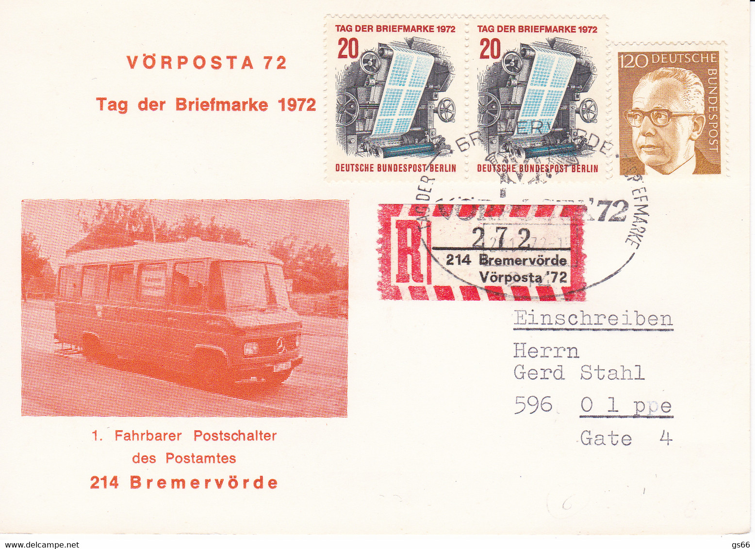 R-Brief Mit Sonder R Zettel, NEZ - Bremervörde, Vörposta `72, Tag Der Briefmarke, Nr. 272 - R- & V- Vignette