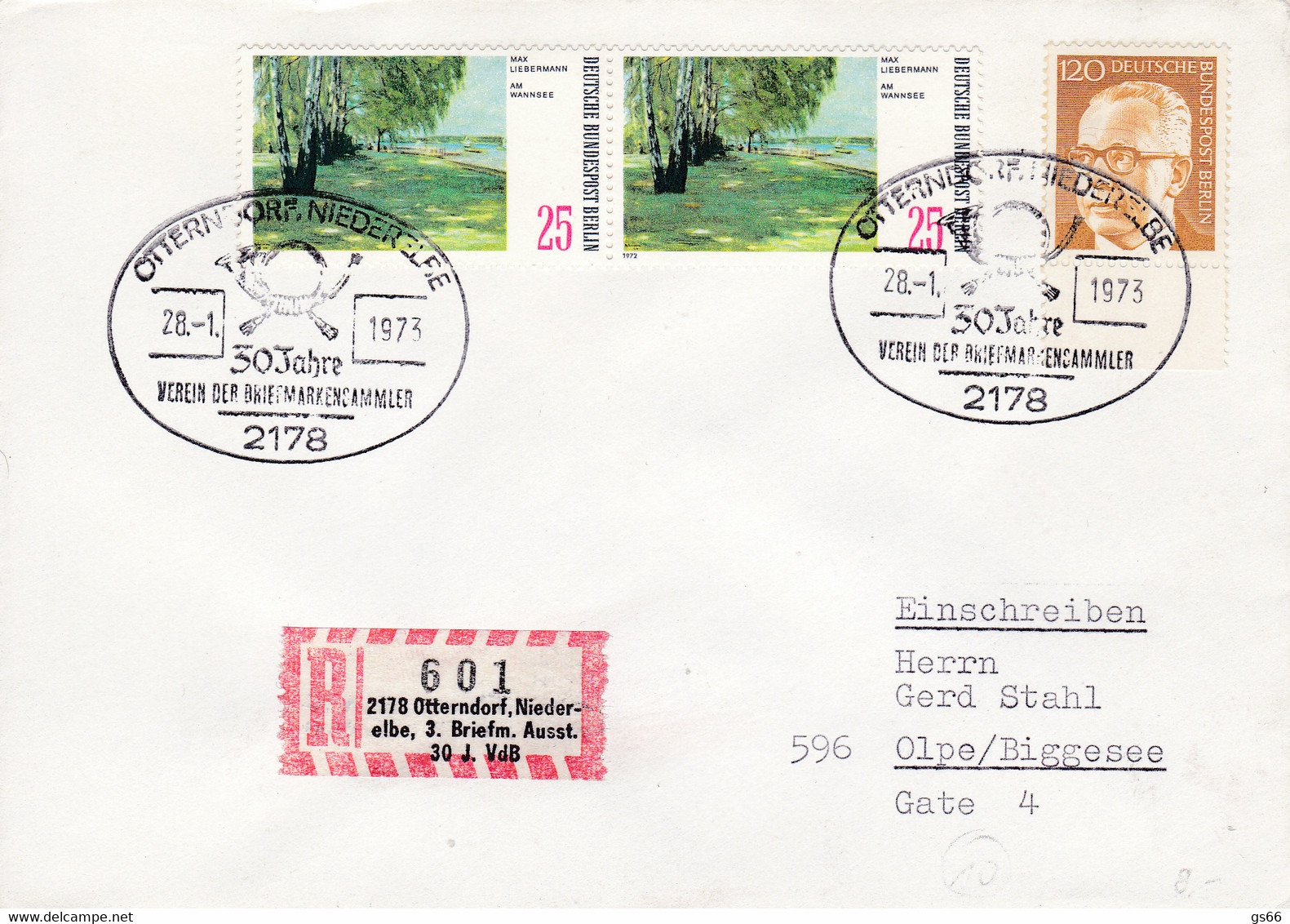 R-Brief Mit Sonder R Zettel, NEZ - Otterndorf, Niederelbe, 3. Briefm.Ausst.  30 J. VdB, Nr. 601 - R- & V- Labels
