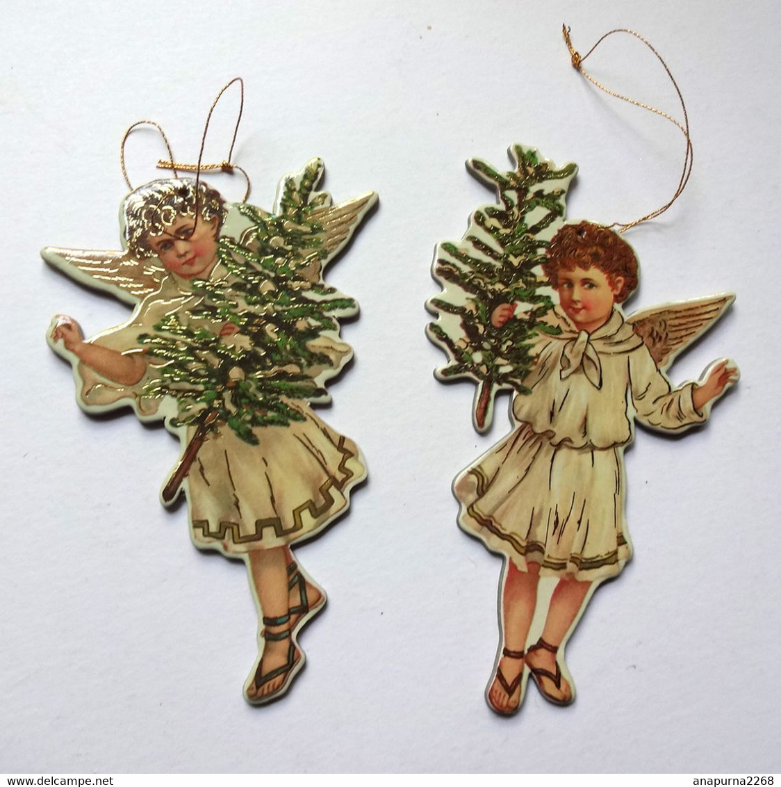 2 ANGES DECORATION DE NOEL....REPRODUCTION ANCIENS DECOUPIS...CARTON FORT...SAPINS...DOUBLE FACE - Angels