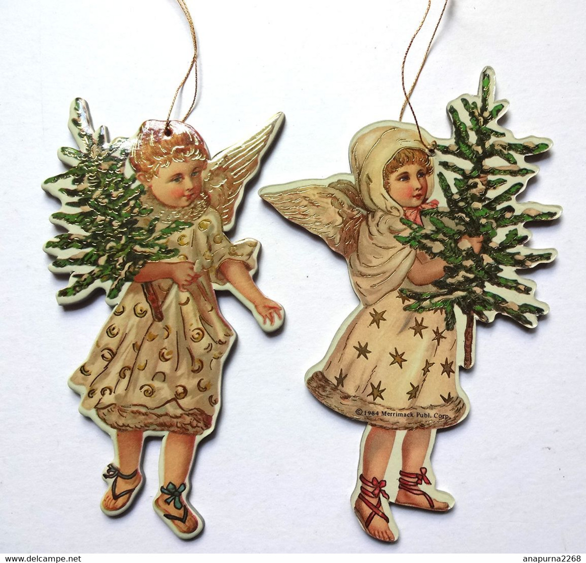 2 ANGES DECORATION DE NOEL....REPRODUCTION ANCIENS DECOUPIS...CARTON FORT...SAPINS...DOUBLE FACE - Engelen