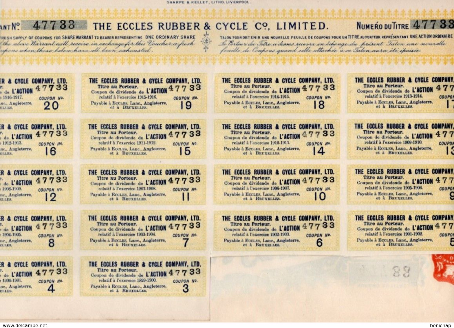 Titre Au Porteur De 1 Action Ordinaire De 1 £ - The Eccles Rubber & Cycle C°, Limited - UK Eccles Lancashire 1898. - Industry