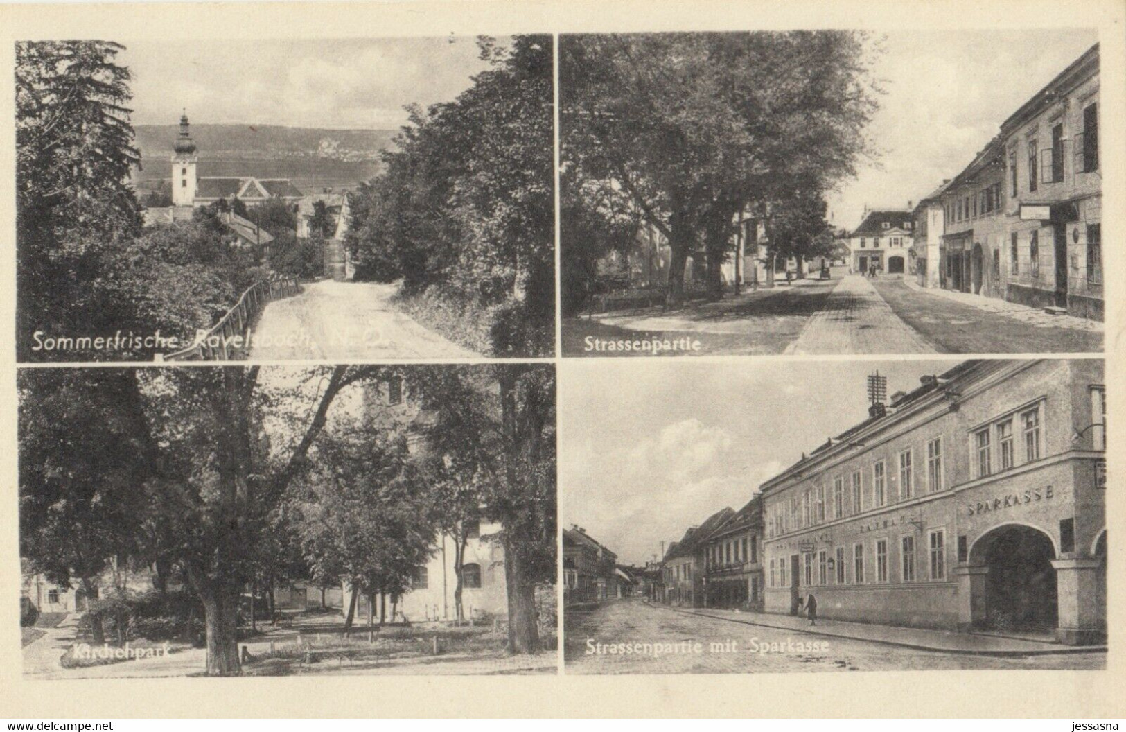 AK - NÖ - RAVELSBACH (Hollabrunn) - Strassenpartien - Sparkasse - Kirchenplatz 1920 - Hollabrunn