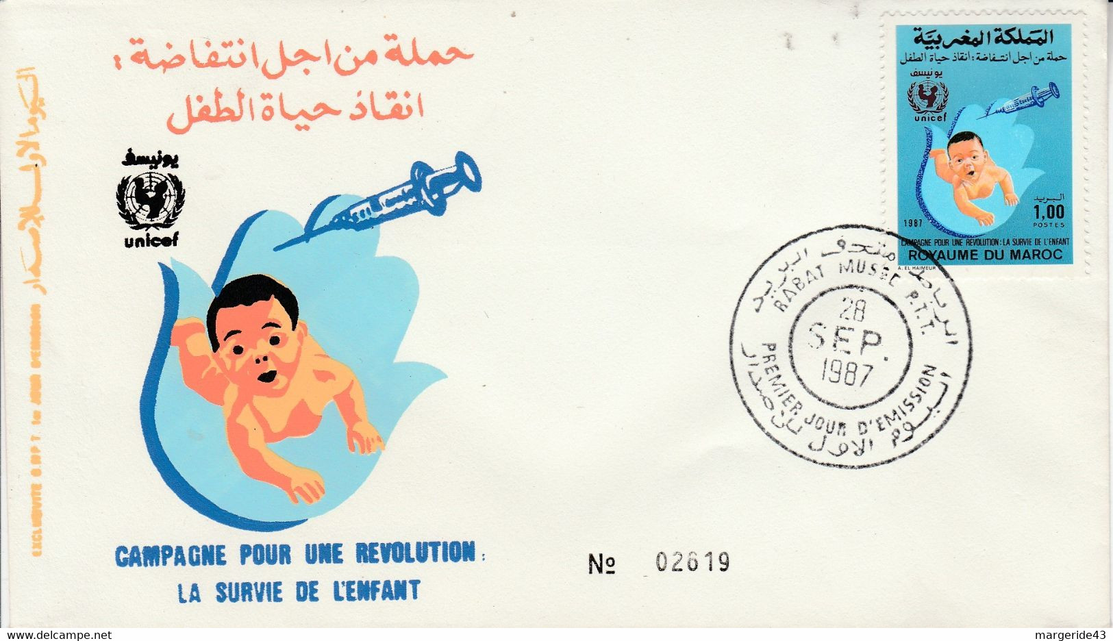 MAROC FDC 1987 SURVIE DE L'ENFANT - Marokko (1956-...)