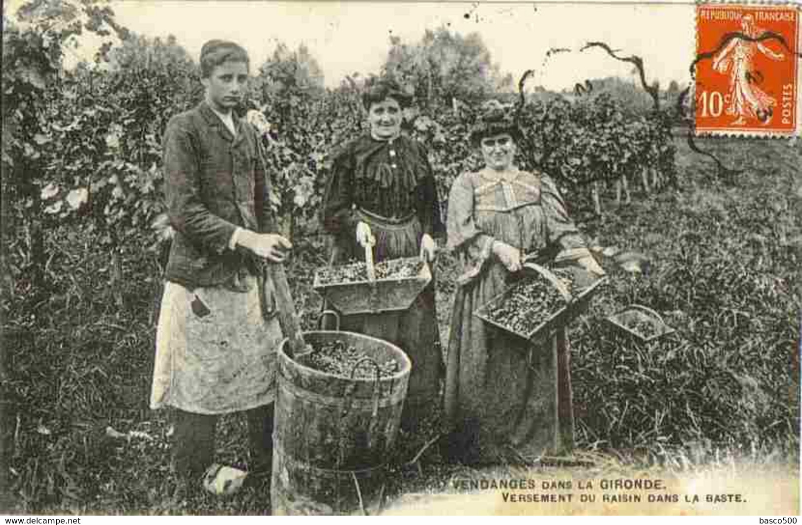 1909 GIRONDE : VENDANGES Versement Du Raisin Dans La Baste Animée - Other & Unclassified