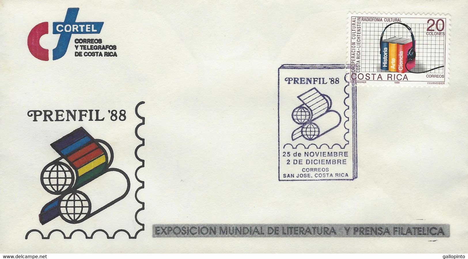 COSTA RICA COVER PRENFIL'88 EXPO LITERATURE And PHILATELIC PRESS, RADIO PROGRAMS Sc 402 1988 - Costa Rica