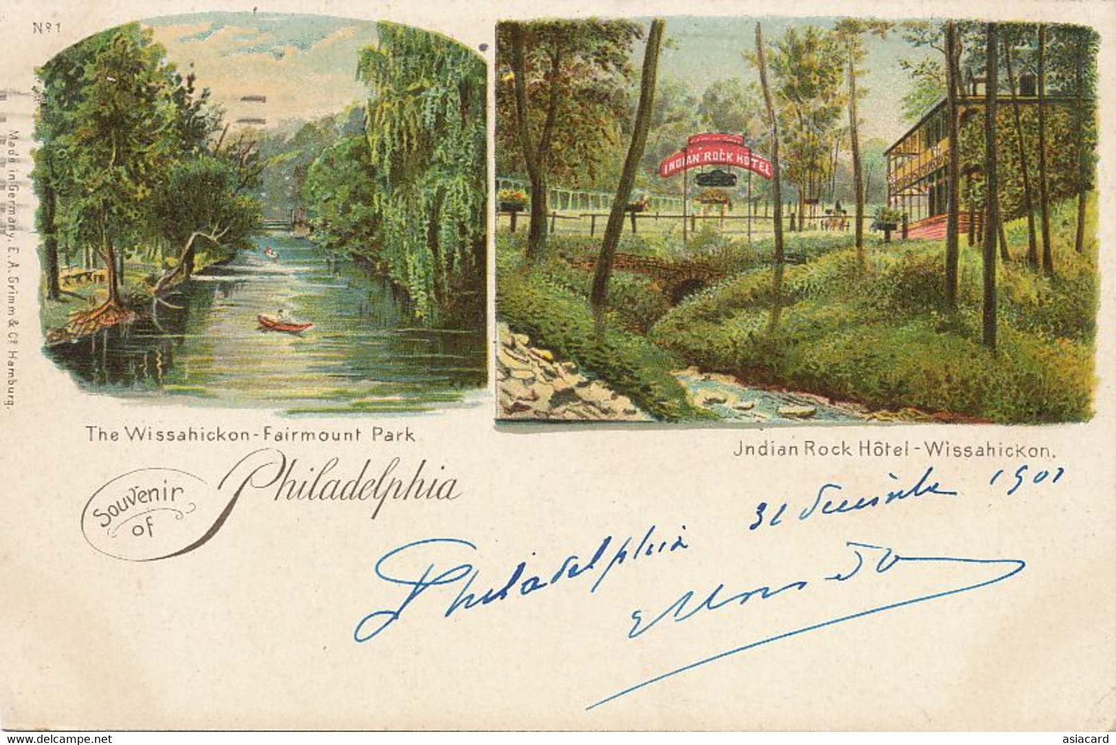 Souvenir Of Philadelphia 1901 Pionner Card Litho Grimm Hamburg Indian Rock Hotel. Fairmount Park. The Wissahickon - Philadelphia