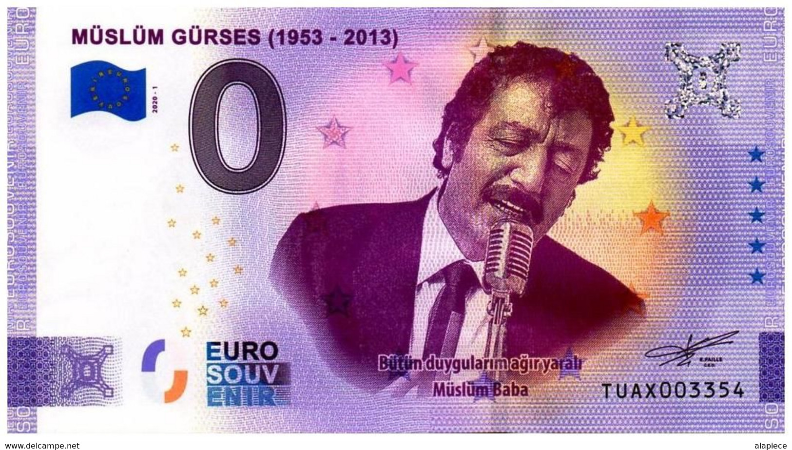 Billet Touristique - Turquie - 0 Euro - Müslüm Gürses / 1953-2013 - (2020-1) - Privatentwürfe