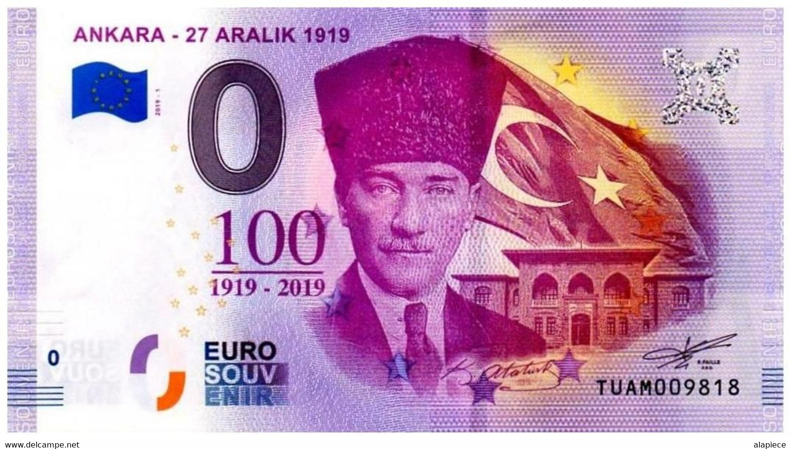 Billet Touristique - Turquie - 0 Euro - Ankara - 27 Aralik 1919 - (2019-1) - Essais Privés / Non-officiels