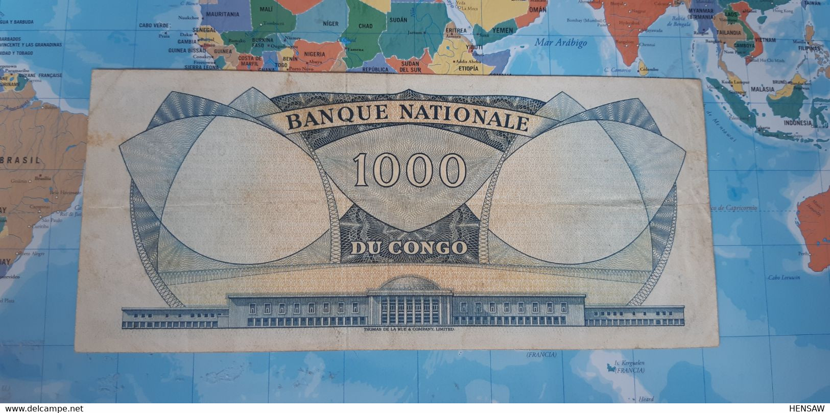 CONGO DEMOCRATIC REPUBLIC KINSHASHA 1000 FRANCS 1964 P 8a USED VF - République Démocratique Du Congo & Zaïre