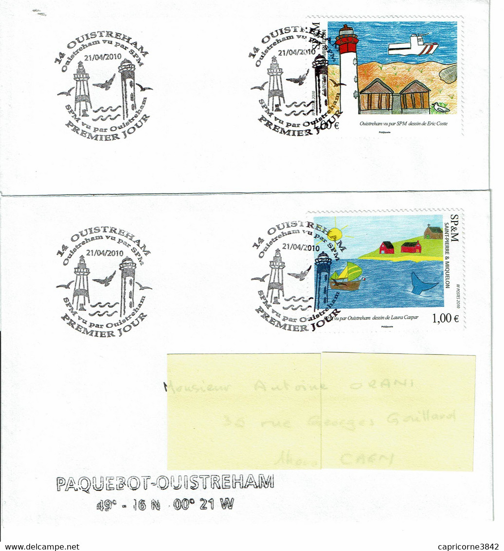 2010 -Regards Croisés OUISTREHAM/St PIERRE ET MIQUELON (tp N° 976 Et 977)  -Griffe Position Du Port De Ouistreham - FDC