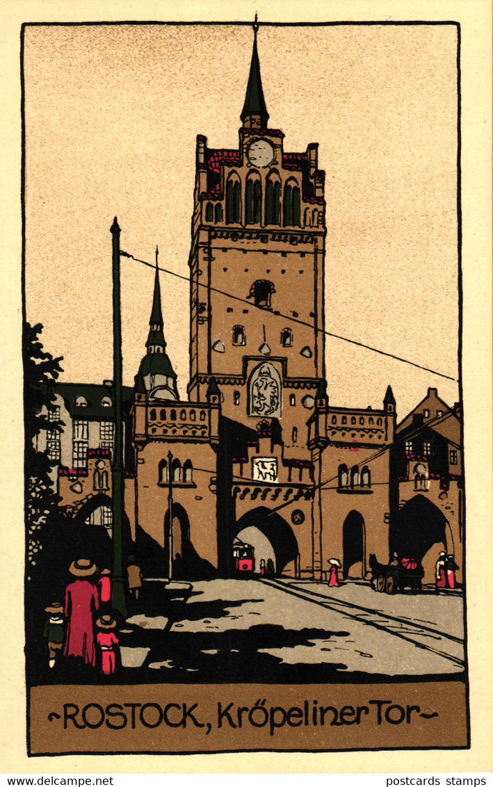 Rostock, Kröpeliner Tor, Steindruck AK, Um 1920 - Rostock