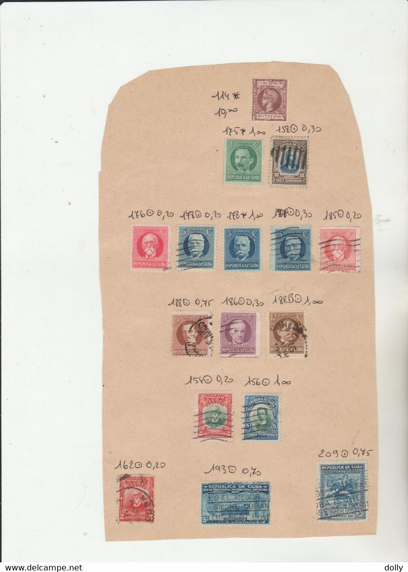 TIMBRES DE CUBA NEUF*/ OBLITEREES SUR FEUILLE 1876 A 1901 Nr VOIR SUR PAPIER AVEC TIMBRES  COTE 146.10 € - Préphilatélie