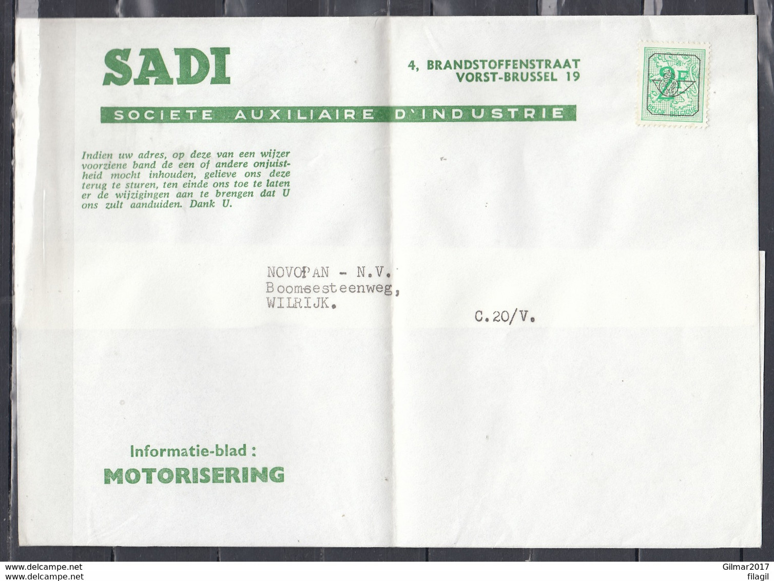 Document Met Voorafgestempelde Zegel Naar Wilrijk - Typos 1967-85 (Lion Et Banderole)