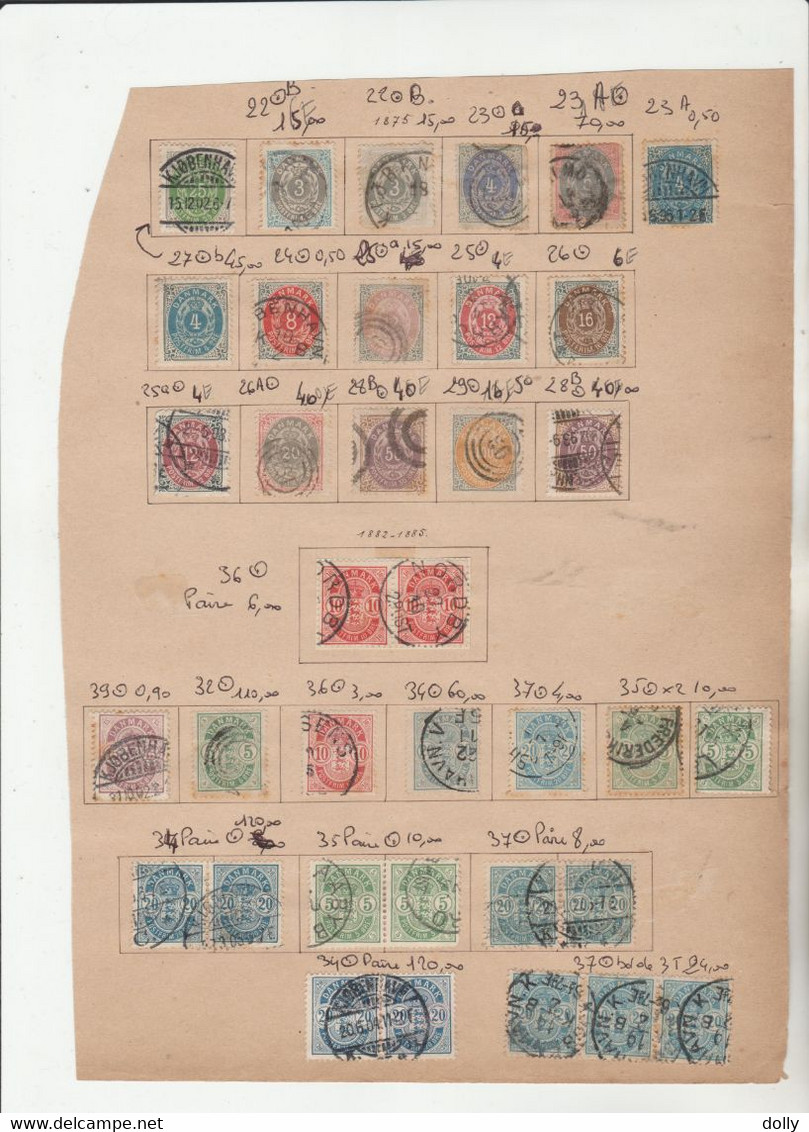 TIMBRES DU DANEMARK NEUF*/ OBLITEREES SUR FEUILLE 1863 A 1907 Nr VOIR SUR PAPIER AVEC TIMBRES  COTE 2234.50    € - Unused Stamps