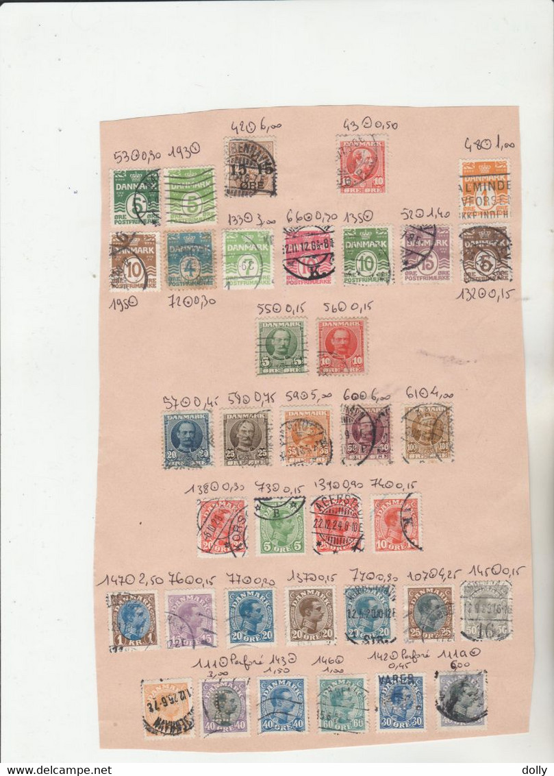 TIMBRES DU DANEMARK NEUF*/ OBLITEREES SUR FEUILLE 1863 A 1907 Nr VOIR SUR PAPIER AVEC TIMBRES  COTE 2234.50    € - Ungebraucht